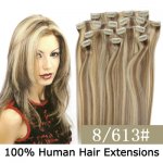 20"8Pcs 100g/set Clip In/On Remy Human Hair Extensions #8/613