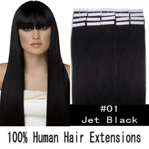 16"18"20"22"24" 20pcs/set Straight Tape in Remy Human Hair Extensions #01 Jet black