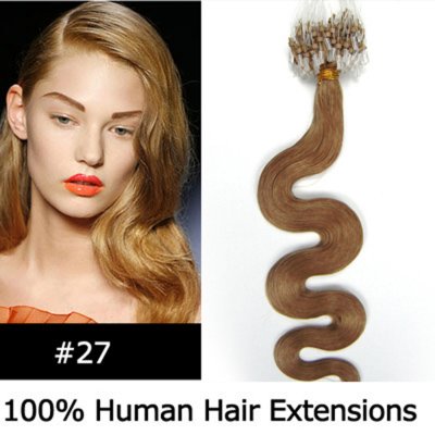 20" 100pcs/Set Wavy Micro Ring Loop Hair Remy Human Hair Extensions #27 Dark blonde