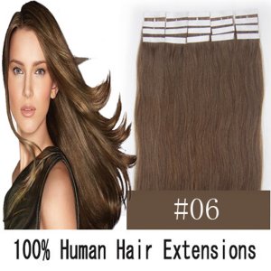 16"18"20"22"24" 20pcs/set Straight Tape in Remy Human Hair Extensions #06 Dark Chocolate Brown