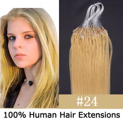 14"16"18"20"22"24"26"100pcs/Set Micro Ring Loop Hair Remy Human Hair Extensions #24 Medium blonde