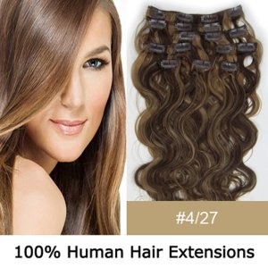 20"8Pcs 100g/set Body Wavy Clip In/On Remy Human Hair Extensions #4/27