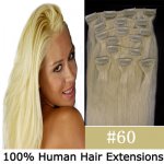 20"8Pcs 100g/set Clip In/On Remy Human Hair Extensions #60 Platium blonde