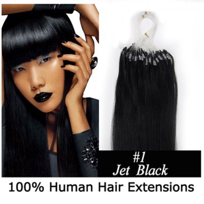 14"16"18"20"22"24"26"100pcs/Set Micro Ring Loop Hair Remy Human Hair Extensions #01 Jet black