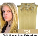 20"8Pcs 100g/set Clip In/On Remy Human Hair Extensions #24 Medium blonde
