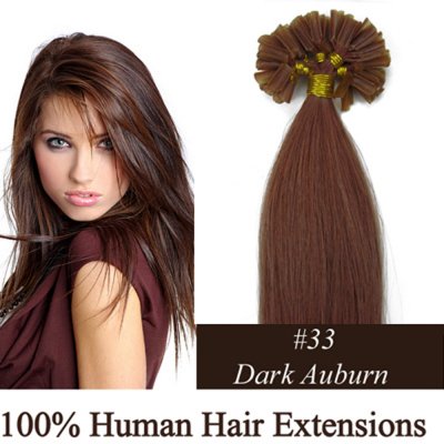 16"18"20"22"26"100pcs/Set Nail Tip Hair Keratin U Tip Remy Human Hair Extensions #33 Dark auburn