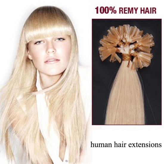16"18"20"22"26"100pcs/Set Nail Tip Hair Keratin U Tip Remy Human Hair Extensions #613 Light blonde - Click Image to Close