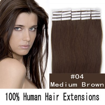 16"18"20"22"24" 20pcs/set Straight Tape in Remy Human Hair Extensions #04 Medium brown