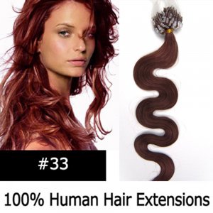20" 100pcs/Set Wavy Micro Ring Loop Hair Remy Human Hair Extensions #33 Dark auburn